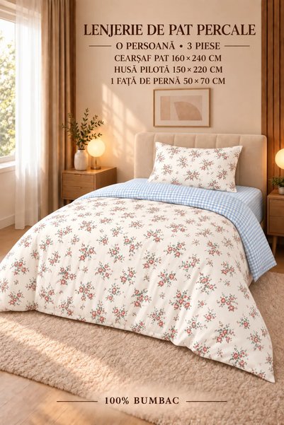 RALEX PUCIOASA Lenjerie de pat Percale, 100% bumbac, PRC195, Pentru o persoan...