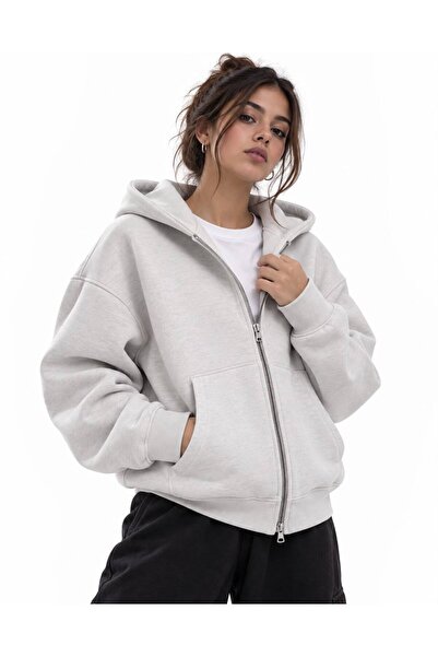 HAI COLLECTİON Kız Çocuk Sweatshirt 3 İplik Fermuarlı Kapüşonlu Oversize Hoodie