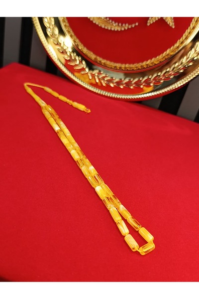 TESPİH KÖŞESİ İTHAL TOZ KEHRİBAR TESBİH KESME KESİM SARI HARELİ