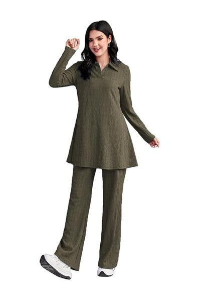 MYSMAR Women's Gray Top & Pants Co-ord Set - AMN1007-Gray-Size:2XL-44-Inches