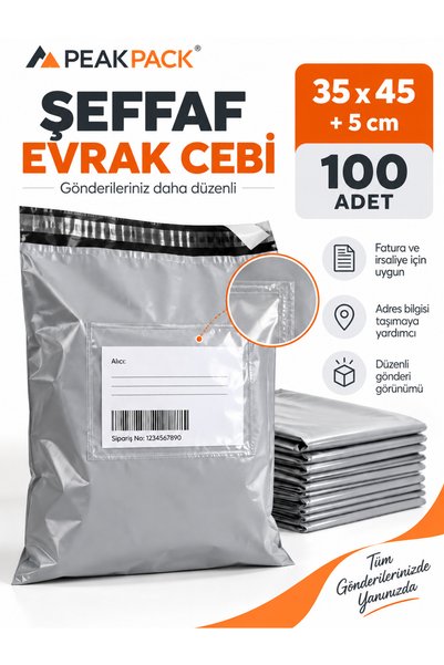 PEAKPACK Gray Cargo Bag with Pockets 35X45+5 cm 100 Pieces Self-Adhesive Large Size