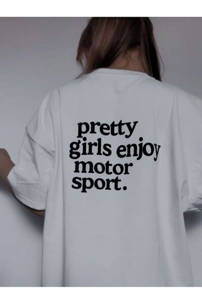 POPULUS تي شيرت أبيض مطبوع عليه عبارة "Pretty Girls Enjoy Motor Sport" للفتيا...