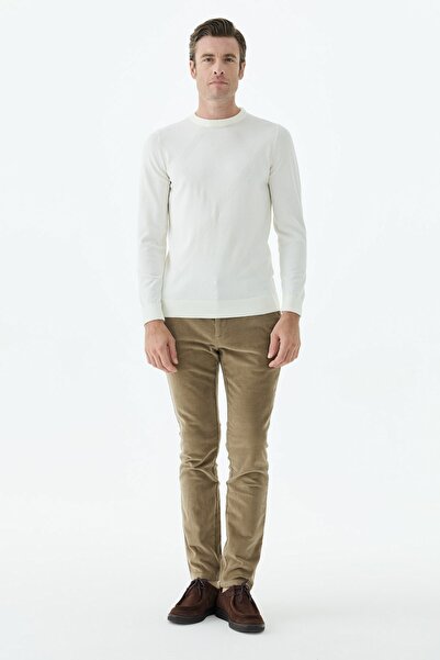 Jakamen White Slim Fit Patterned Crew Neck Knitwear