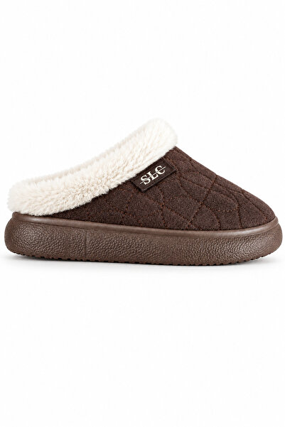 Ekonomik Ayakkabı Unisex Dark Brown Plush House Slippers – Thick Soled Winter...