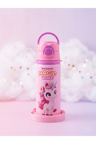 AiroBazar Unicorn Tasarımlı Metal Çocuk Su Matarası | Pipetli, Askılı ve Sızd...
