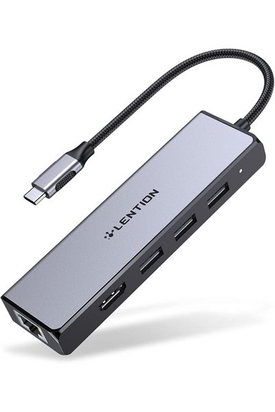 LENTION محول USB C مع منفذ إيثرنت جيجابت، ومنفذ HDMI بدقة 4K، و3 منافذ USB 3....