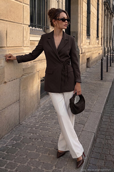 Lela Polka Dot Lined Waist-Tie Blazer Jacket Women's Jacket 6524049
