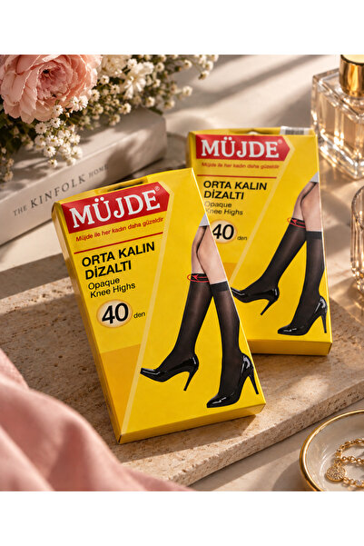 ArzaCollection Müjde Orta Kalın Dizaltı Kadın Çorabı 40 Den - Siyah / Ten 2'l...