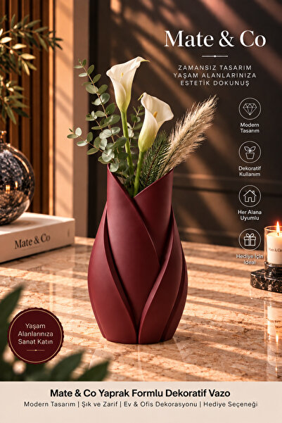 Mate&Co Yaprak Formlu Şık Tasarım Dekoratif Vazo