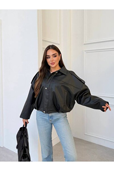 buqre's moda Women's New Season Bomber Balloon Sleeve Leather Jacket with Epa...