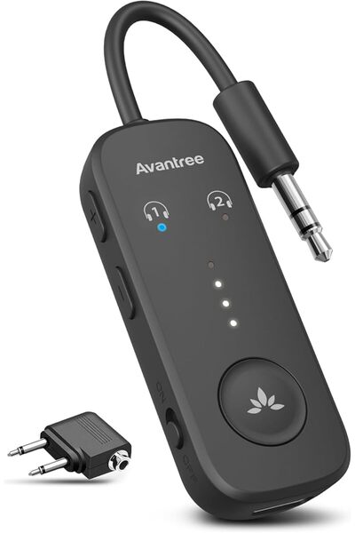 Avantree ريلاي - محول بلوتوث 5.3 فاخر للطائرات، يدعم سماعتين من نوع AirPods أ...