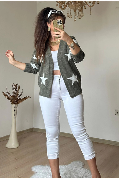 AZRA BUTİK Cardigan Yıldız Triko, verde