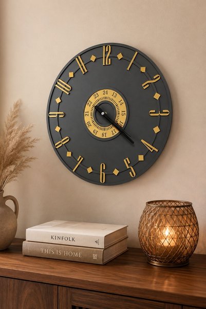 ALGWOOD 40 cm Ahşap Dekoratif Duvar Saati Ahşap MDF Aynalı Pleksi Modern Tasarım