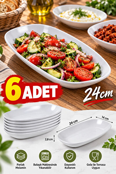 Binbirreyon 6 Pieces Glossy Melamine Oval Kayak Plate 24cm Plate Set Ra678
