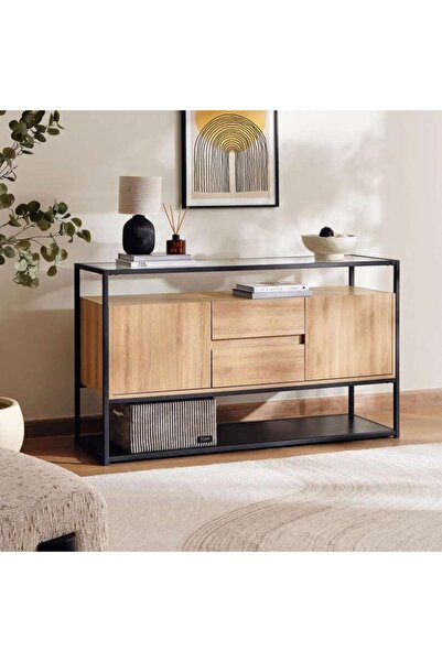PAN HOME Walter Sideboard With 2 Door 3 Drawer Melamine - Black Natural
