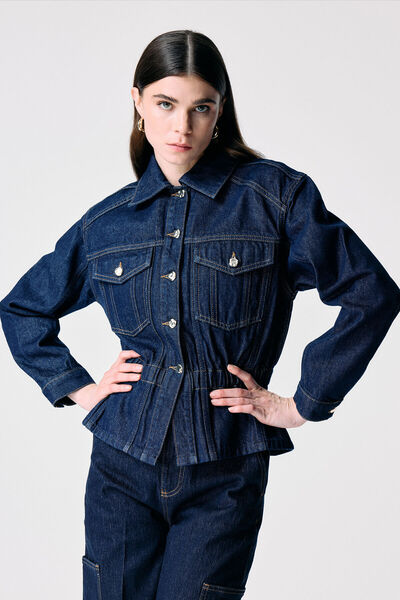 adL Lacivert Beli Lastikli Denim Ceket