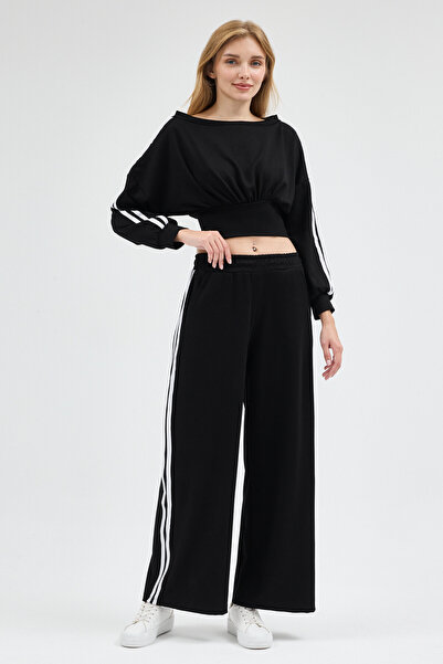queencity Women's Modal Fabric Boat Neck Crop Track Suit Set