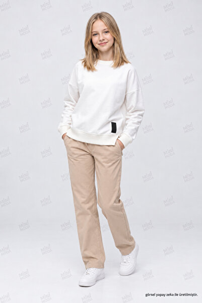Minimoda Kids Hanorac oversize crem cu detaliu cu șliț pentru fete