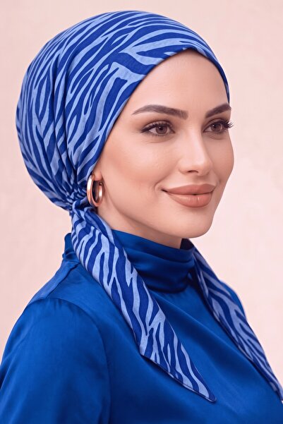 hadiora وشاح نسائي من ساكس باللون الأزرق بنمط الحمار الوحشي مع شريط مطاطي من ...