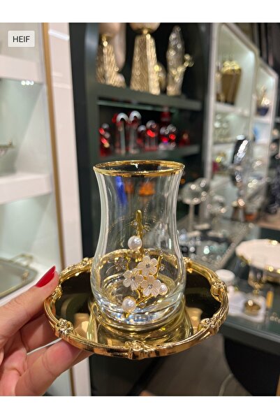 P&ORA PREMIUM KITCHEN PRODUCTS طقم شاي من مادة الإيفا المذهبة باللؤلؤ مع أطبا...