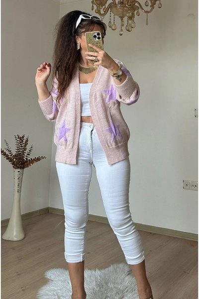 AZRA BUTİK Cardigan Yıldız Triko, roz