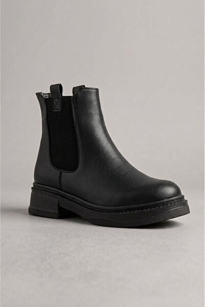 LETAO Women's Black Chelsea Boots with Blunt Toe, Thick Sole, and Elastic Sides
