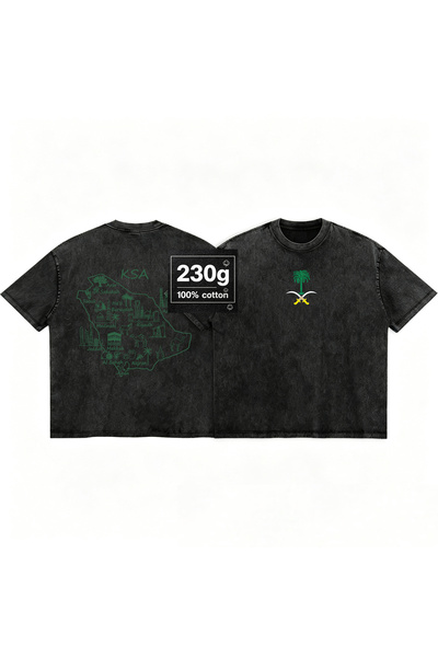 MUZİ 230g oversized heavyweight Pre-washed T-shirt Saudi National Day Men and...