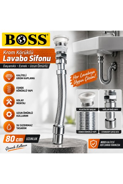 💧KROM Körüklü Lavabo Sifonu 80 cm – Esnek ve Dayanıklı Gider Bağlantısı