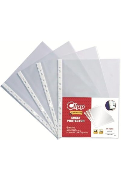 CLIPP A4 Size PP Glass Pocket File 100-Pieces, Clear