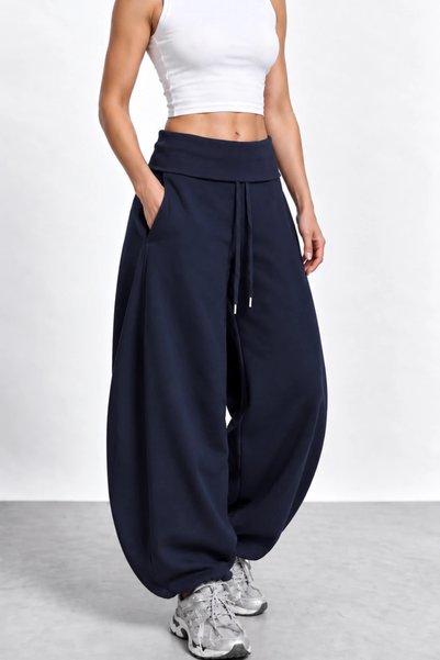 BRGCLOTHING Curled Detail Shirred Sweatpants