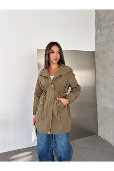 Pukka Women's Marina Fabric Stand Collar Zippered Trench Coat with Snap Pocket Detail