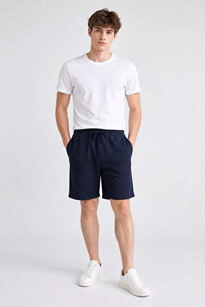 WE&ME Men's Navy Blue Shorts with Elastic Waist, Laces and Pockets, Casual Co...