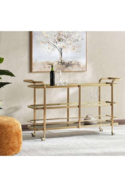 PAN HOME Zura Serving Trolley - Gold & Black