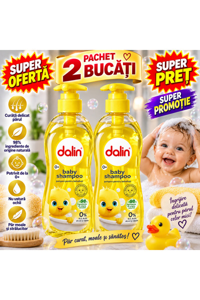 Dalin Συσκευασία 2 τεμαχίων Βρεφικό Σαμπουάν 0+, 700 ml το καθένα, Απαλή Σύνθ...