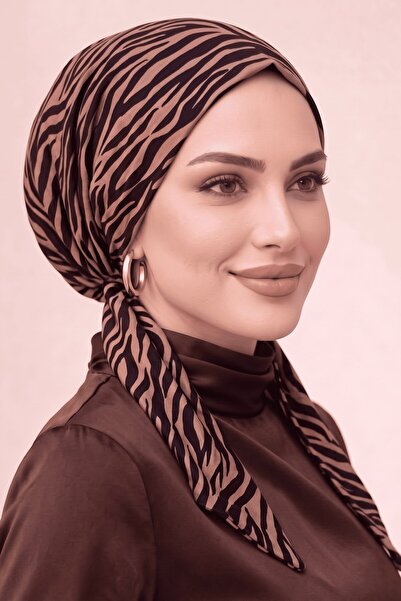 hadiora وشاح نسائي بيج بني بنقشة الحمار الوحشي مع خاصية الإيلاستيك من الخلف، ...