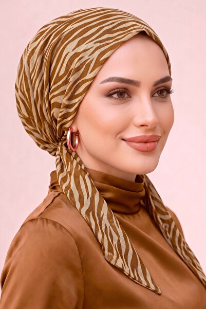 hadiora وشاح نسائي عملي بنقشة الحمار الوحشي الخردلي مع شريط مطاطي من الخلف