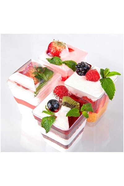 Regium FUFU 50 Pack 5 oz Square Clear Plastic Dessert Cups with Plastic Spoons and Plastic Covers - Ideal for Desserts, Appetizers, Puddings, Mousse and More