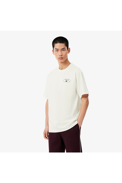 Lacoste SPORT Erkek Classic Fit Bisiklet Yaka Baskılı Krem T-Shirt