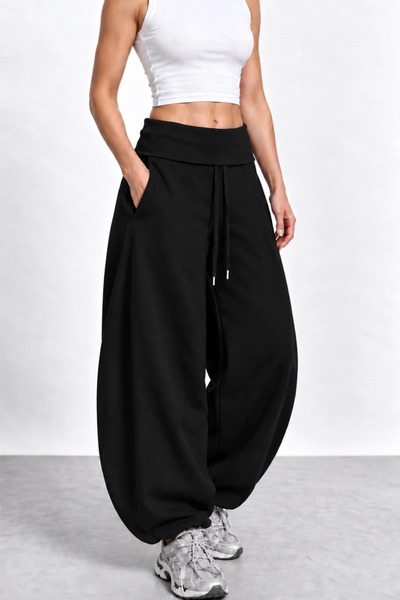 BRGCLOTHING Curled Detail Shirred Sweatpants