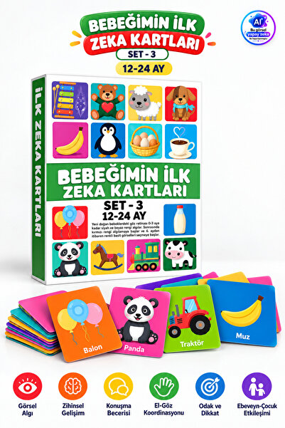 YILDIRIM OYUNCAK Bebeğimin İlk Zeka Kartları Set 3 12-24 Ay – Renkli Görsel E...