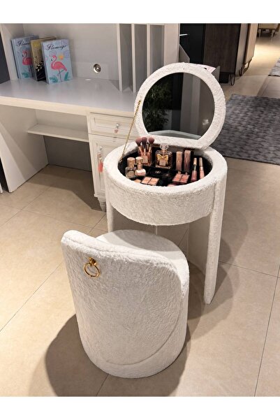 Aynalı Makyaj Masası ve Puf Set Peluş