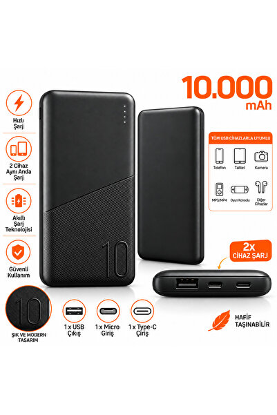 FABRON 10.000 mAh Powerbank Hızlı Şarj Çift Cihaz Şarj Taşınabilir Şarj Cihaz...