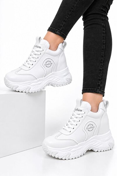 Leyna Women's White Comfortable Fit Wedge Heel Sneakers High Sole [10] cm Height