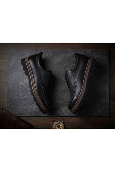 ERDOĞAN TULGAR Genuine Floater Leather Italian Style Black Men's Classic Shoes Te0396