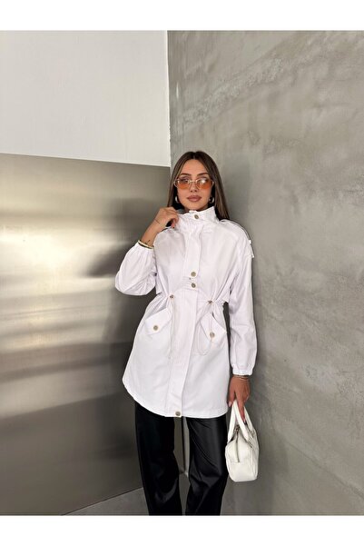 Pukka Women's Marina Fabric Stand Collar Zippered Trench Coat with Snap Pocke...