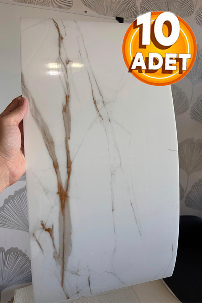 BienHome 10 Adet, Açık Kahve Damarlı Krem Tonlarında Mermer Desenli Kendinden Yapışkanlı Mutfak Banyo Wc Kaplama Pvc Panel 30x60 Cm Soy Yapıştır