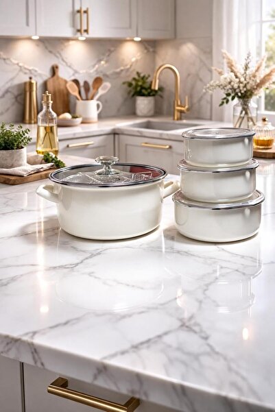 Generic Enamel Pot and 3-Piece Storage Container Set – Ivory Color, Practical...