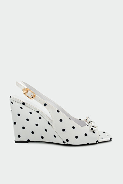 LAMİNTA Grena Bow Detailed Polka Dot Women's Heeled Shoes - White
