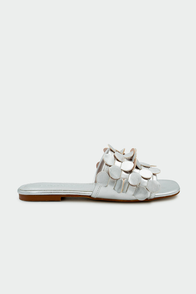 LAMİNTA Wasa Tassel Detailed Flat Women's Slippers - Silver