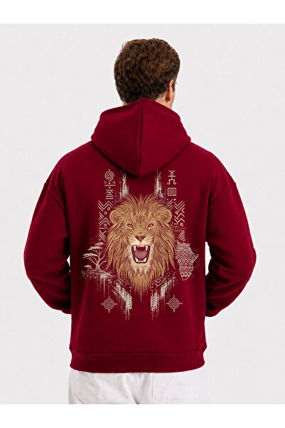 VEK Lion Printed Oversized Sweatshirt Hoodie 3-Thread Shardooned